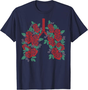 Anatomical Lungs Flowers Medical Science Anatomy Themed T-Shirt - T-Shirt | Navy