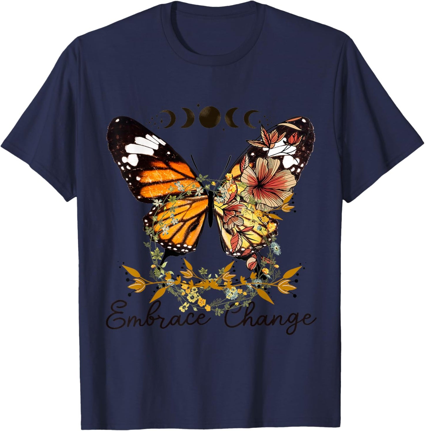 Beautiful butterfly flowers, floral flowers, change design T-Shirt - T-Shirt | Navy
