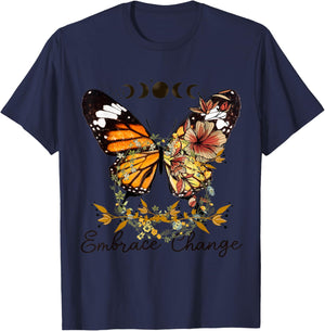 Beautiful butterfly flowers, floral flowers, change design T-Shirt - T-Shirt | Navy