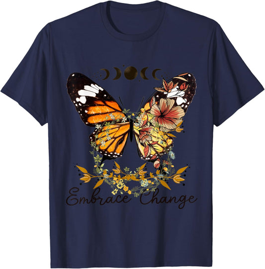 Beautiful butterfly flowers, floral flowers, change design T-Shirt - T-Shirt | Navy