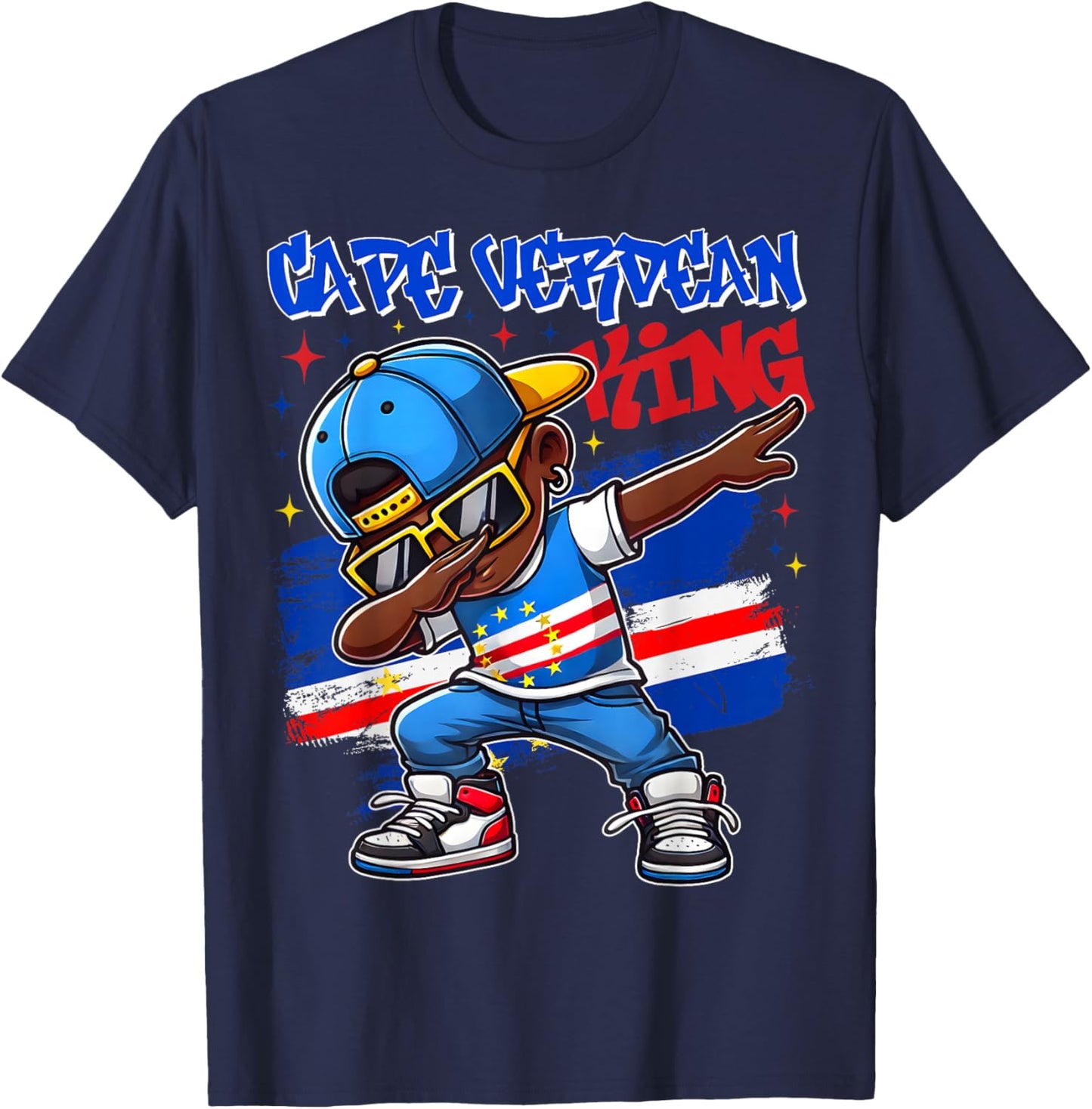 Cape Verdean King Dabbing Cape Verde Flag Pride for Kids T-Shirt - T-Shirt | Navy