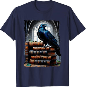 Raven On A Stack Of Books - Wisdom Of Odin T-Shirt - T-Shirt | Navy