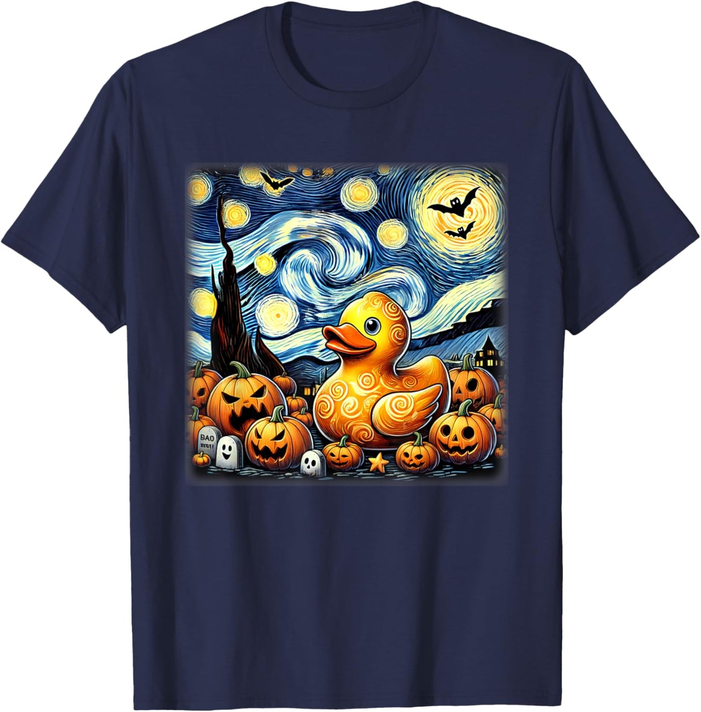 Starry Night Rubber Duck Halloween T-Shirt - T-Shirt | Navy