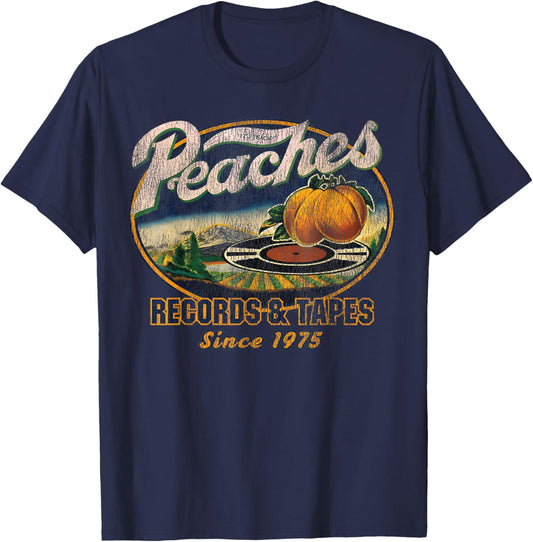 Peaches Retro Records And Tapes Oval 1975 T-Shirt - T-Shirt | Navy