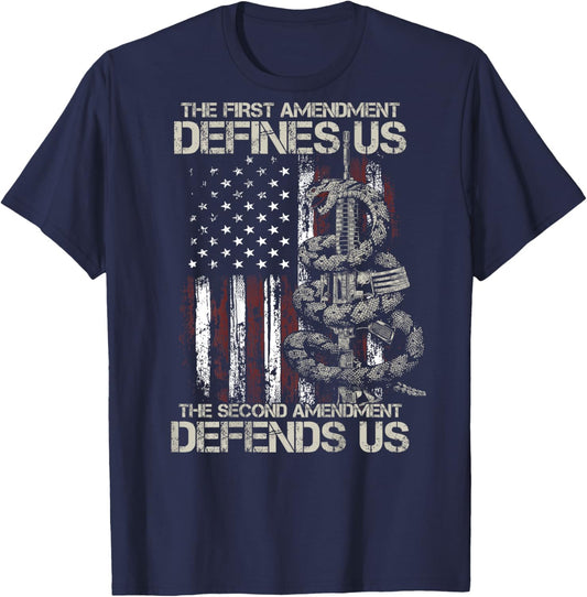The First Amendment defines us American Flag ON BACK T-Shirt - T-Shirt | Navy