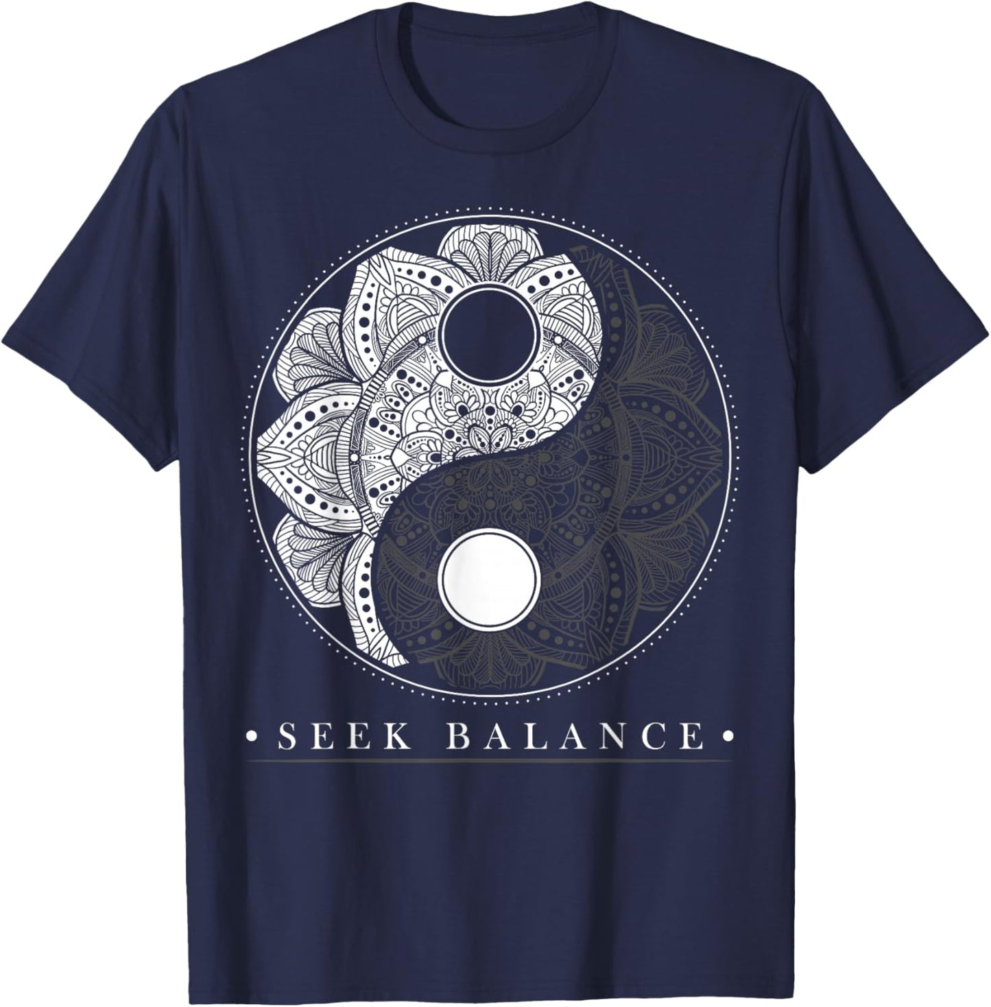 Yin Yang Mandala Seek Balance Native American Shaman T-Shirt - T-Shirt | Navy