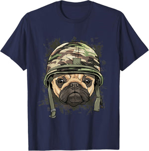 Pug Military Soldier Veterans Day Puppy Pet Pug Dog Lover T-Shirt - T-Shirt | Navy