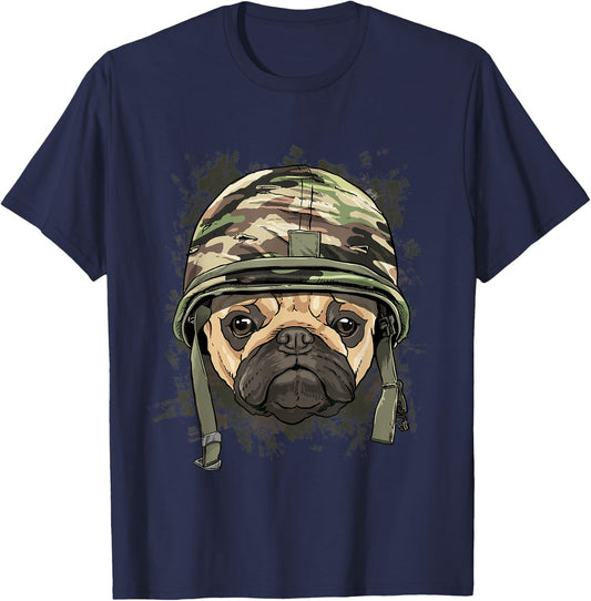 Pug Military Soldier Veterans Day Puppy Pet Pug Dog Lover T-Shirt - T-Shirt | Navy