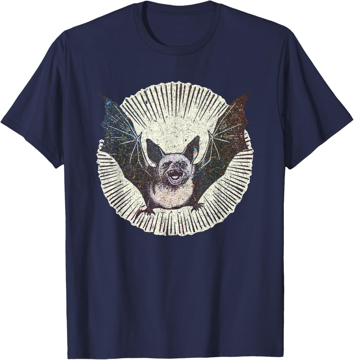 Funny Nocturnal Vampire Bat Sketch Moon Light Mammal Animal T-Shirt - T-Shirt | Navy