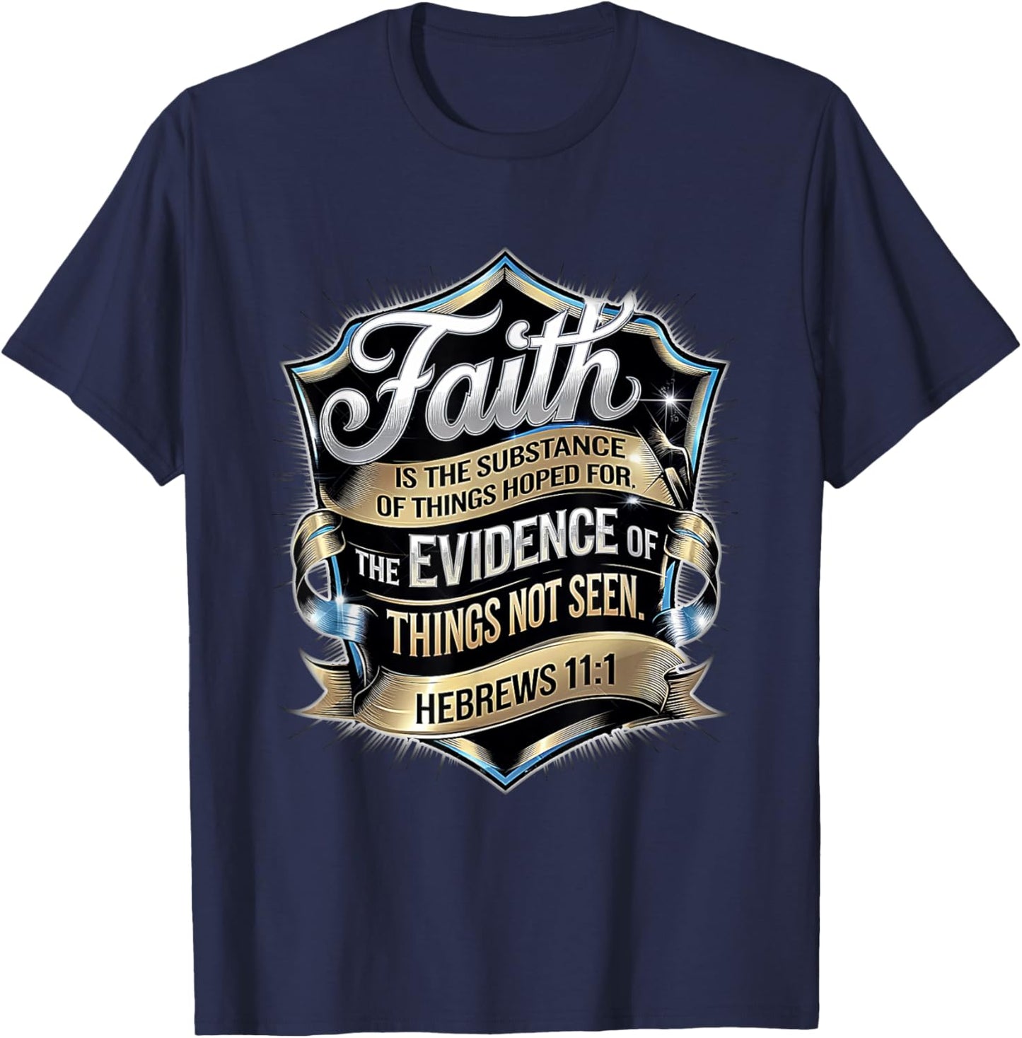 Hebrews 11:1 Ornate Faith Design T-Shirt - T-Shirt | Navy