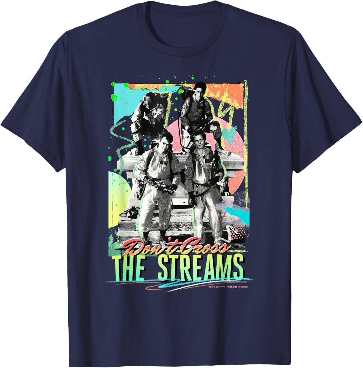 Ghostbusters Don't Cross The Streams Retro Neon Poster T-Shirt - T-Shirt | Navy
