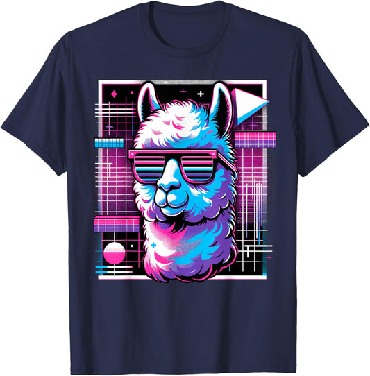and Kids Vintage Retro Lama Alpaca Lover T-Shirt - T-Shirt | Navy