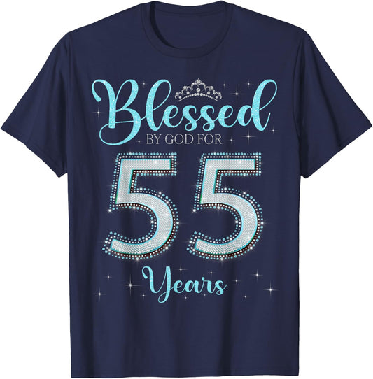 Blessed By God For 55 Years Old 55th Birthday 55th Bday T-Shirt - T-Shirt | Navy