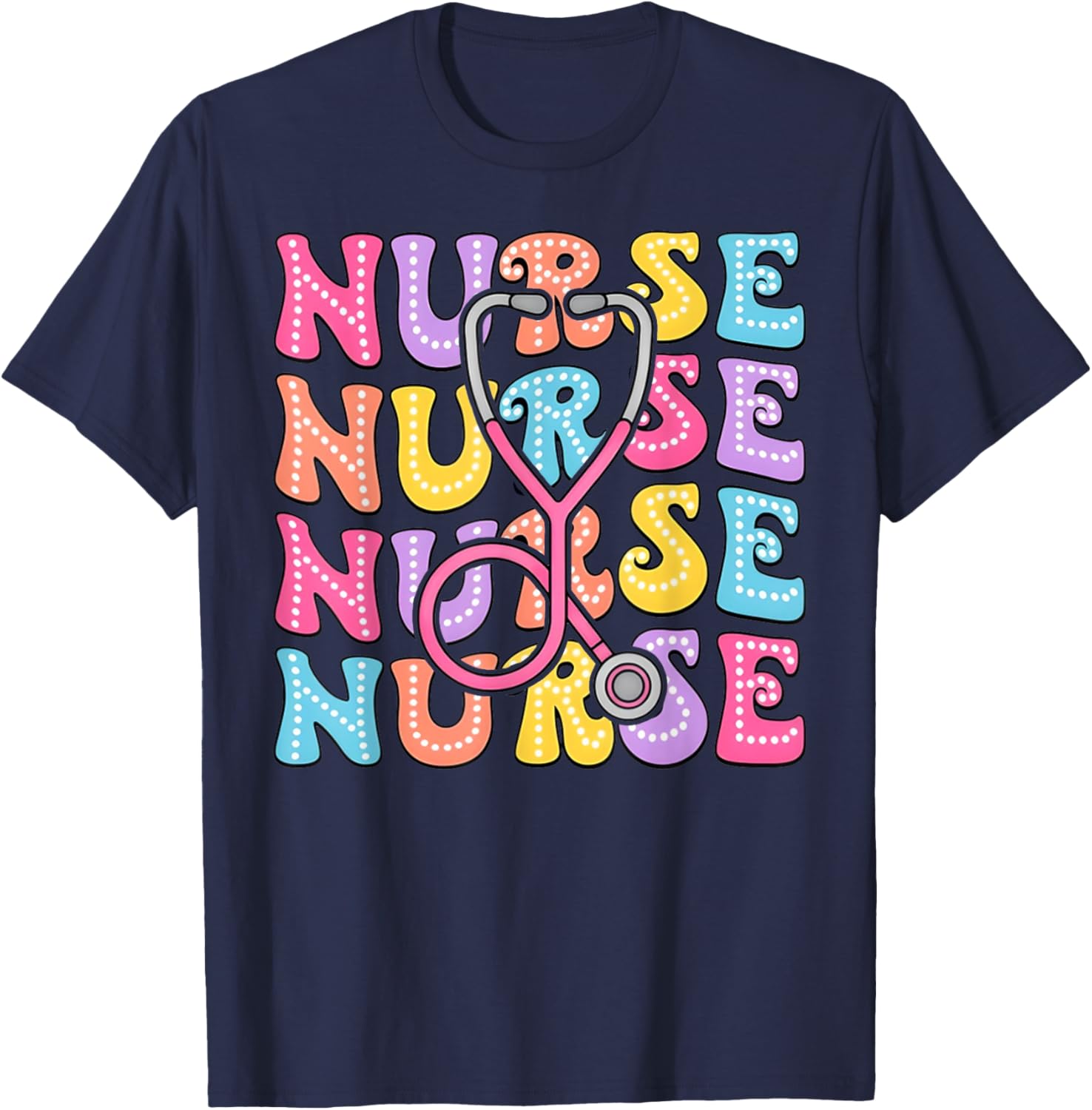 Retro Groovy Registered Nurse Stethoscope Nursing RN Staff T-Shirt - T-Shirt | Navy