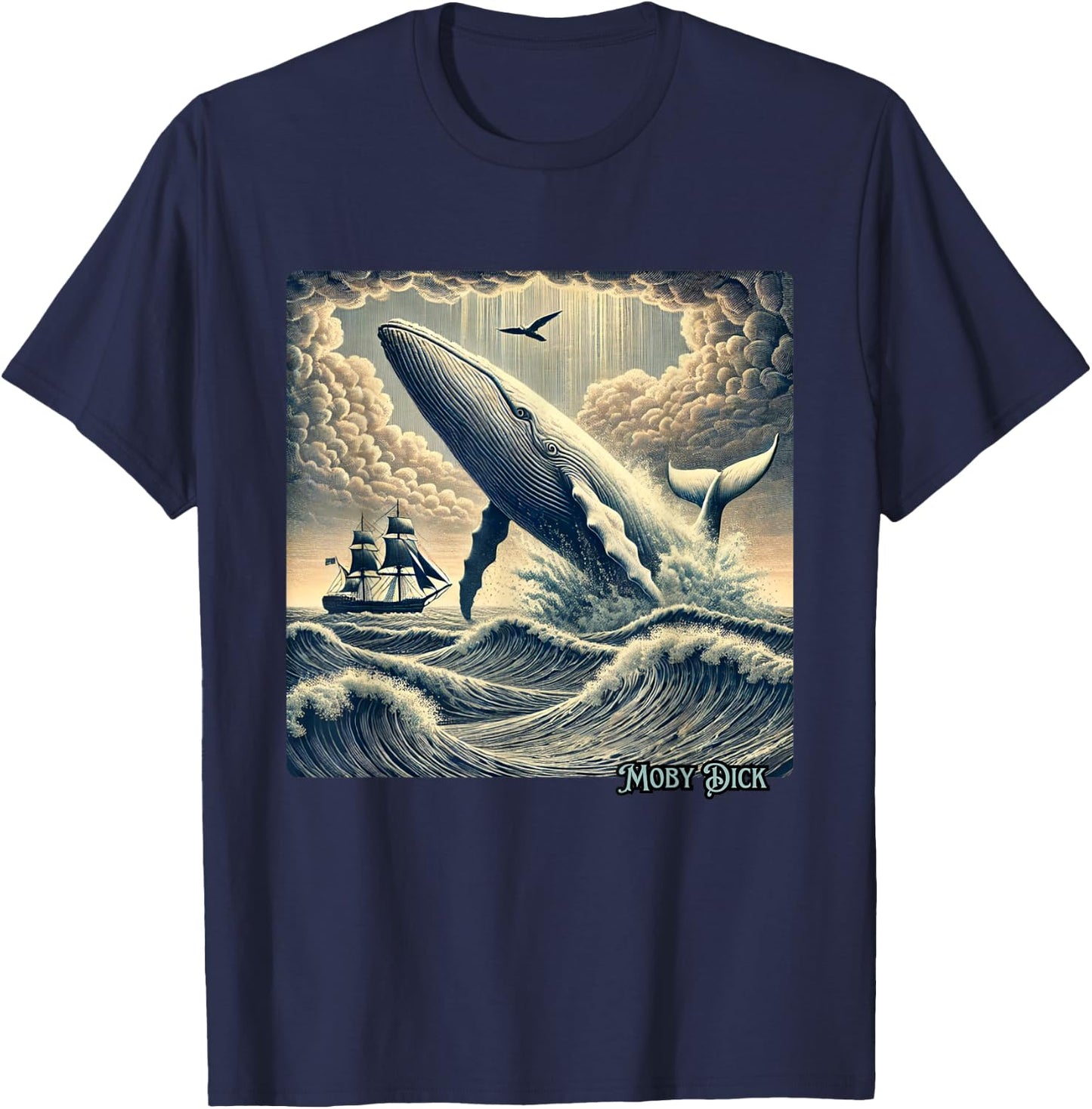 Moby Dick Adventure Graphic | Nautical Whale Tale Design T-Shirt - T-Shirt | Navy