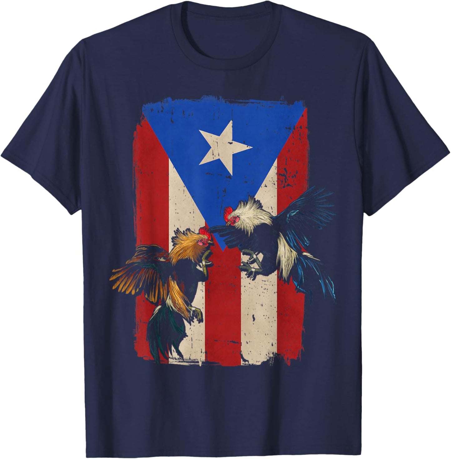Puerto Rico Flag Cockfighter Game Fowl Cockfighting Rooster T-Shirt - T-Shirt | Navy