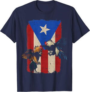Puerto Rico Flag Cockfighter Game Fowl Cockfighting Rooster T-Shirt - T-Shirt | Navy