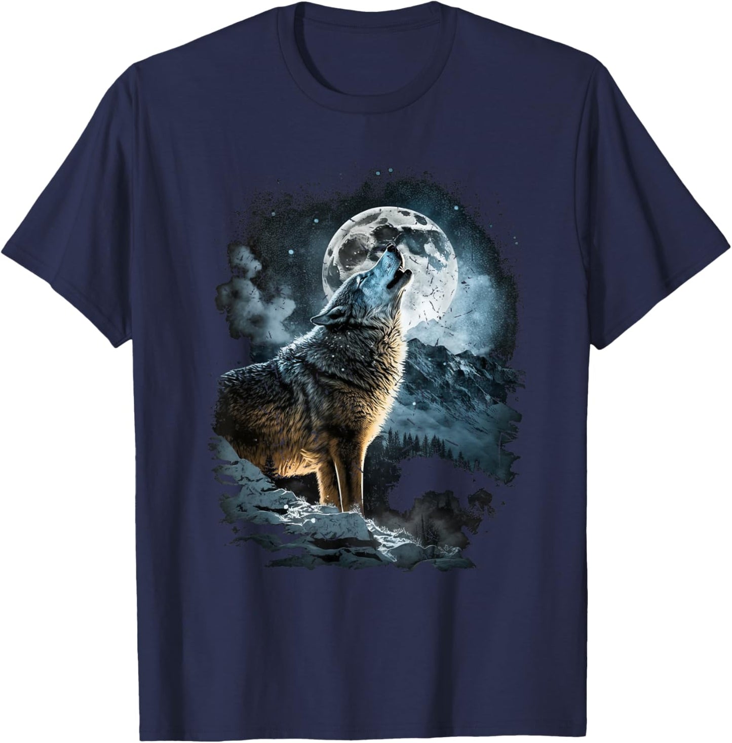Wolf Howling to the Moon Graphic T-Shirt - T-Shirt | Navy
