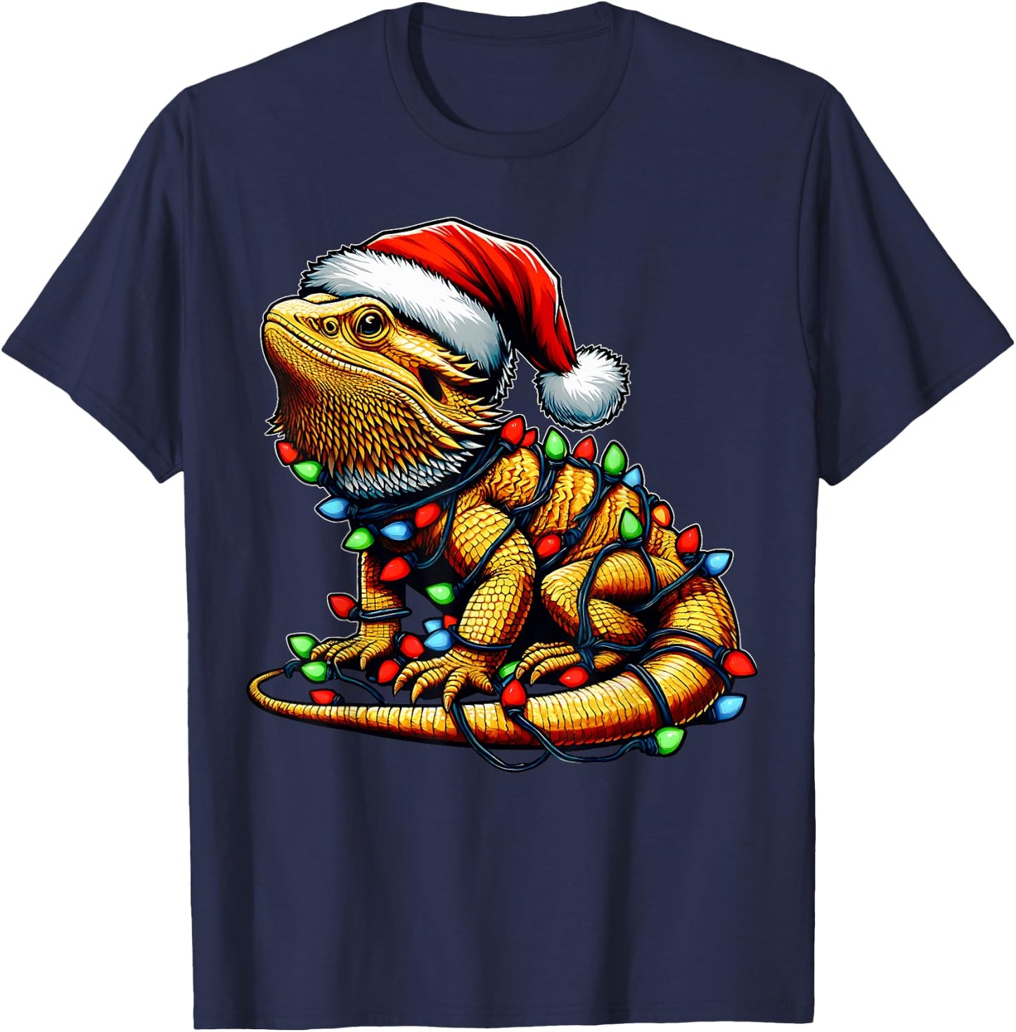 Bearded Dragon Lizard Christmas Hat Xmas T-Shirt - T-Shirt | Navy