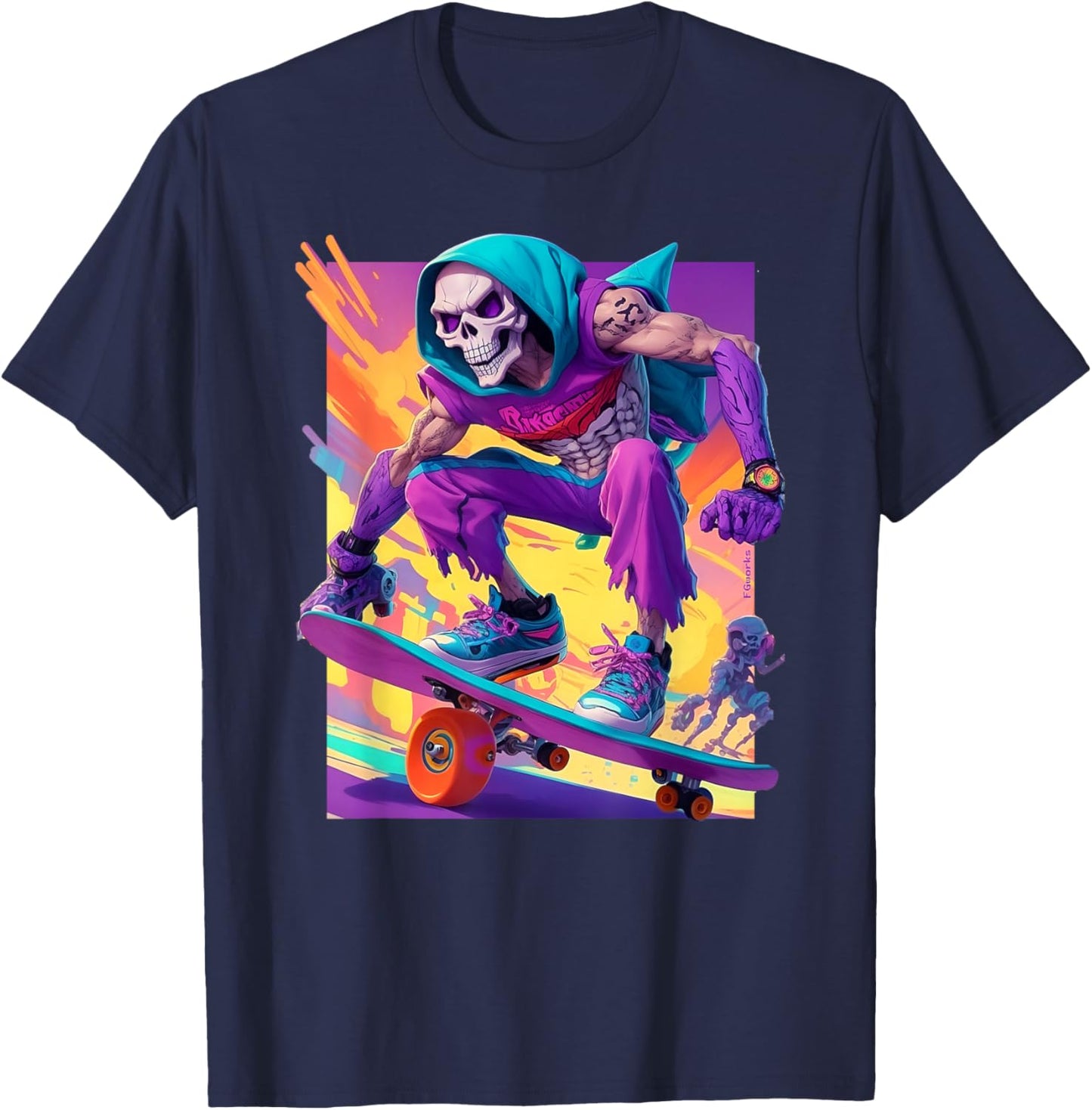 Skateboard Skeletor Graphic T-Shirt - T-Shirt | Navy