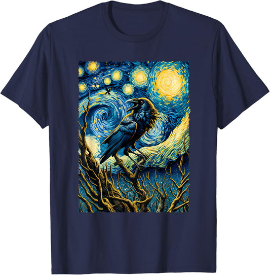 Crow Starry Night Funny Mystical Crow T-Shirt - T-Shirt | Navy