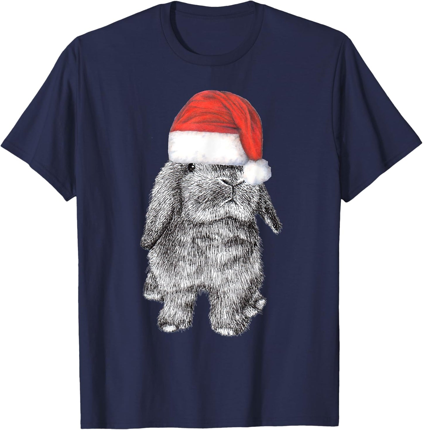 Lop Eared Bunny Rabbit In Santa Claus Christmas Hat T-Shirt - T-Shirt | Navy