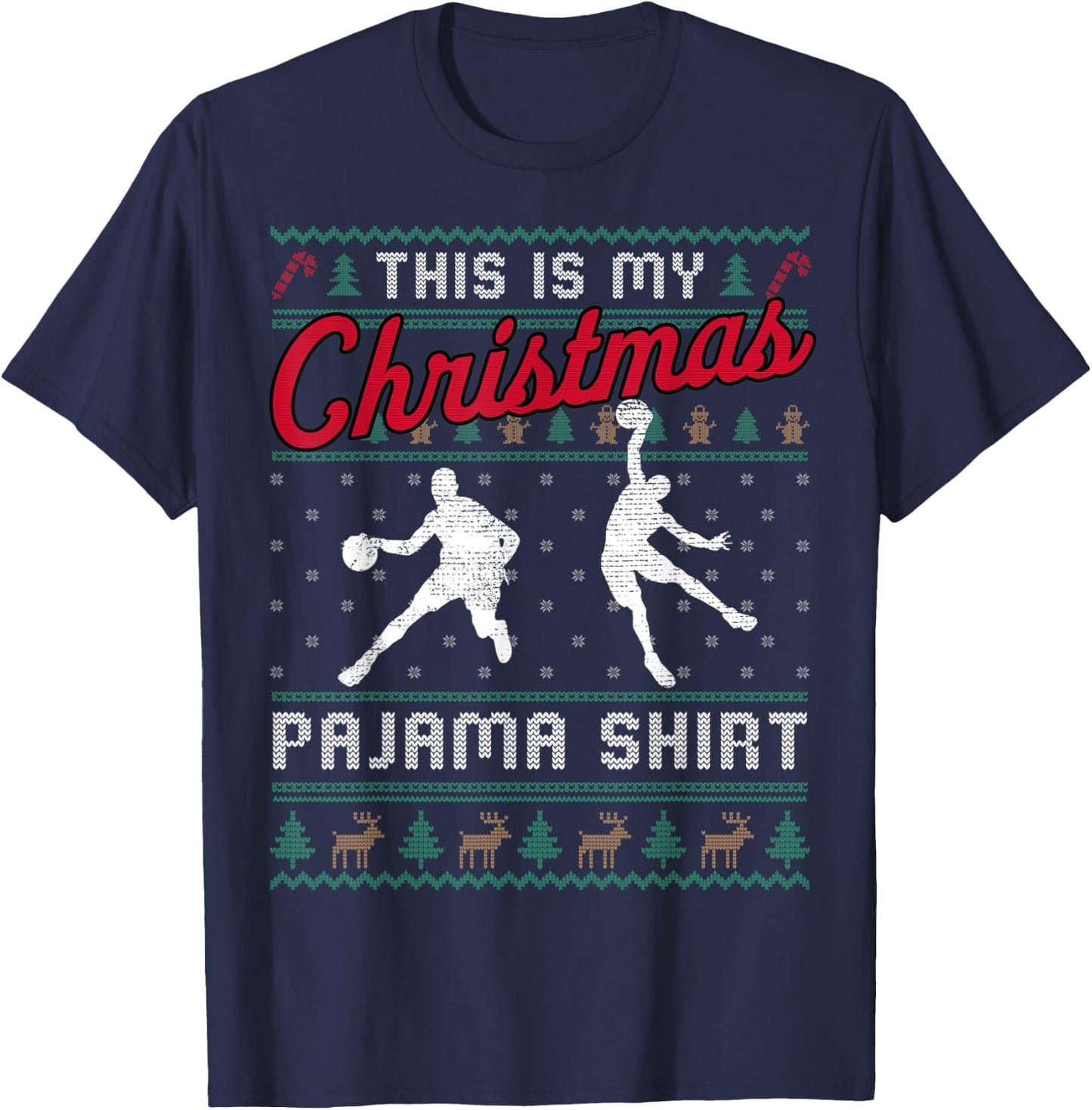 This Is My Christmas Pajama Basketball Ugly Sweater Funny T-Shirt - T-Shirt | Navy