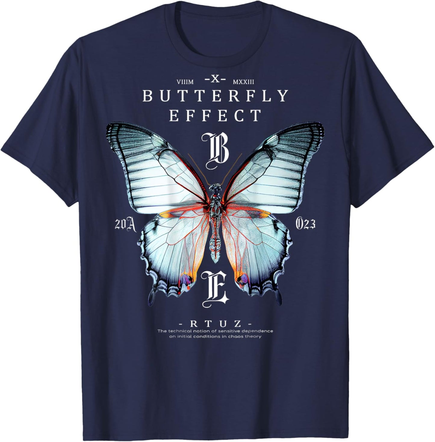 Back Print Streetwear Hip Hop Retro Vintage Moth Butterfly T-Shirt - T-Shirt | Navy