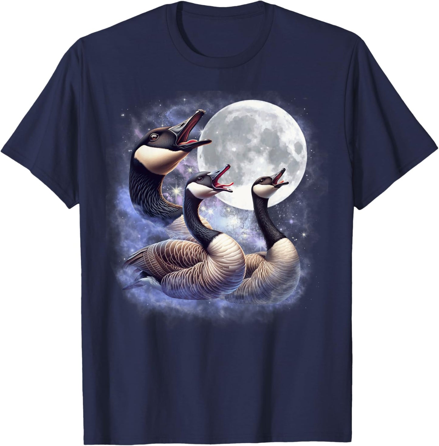 Three Geese Moon Funny Goose Howling Wolfs Moon Parody T-Shirt - T-Shirt | Navy