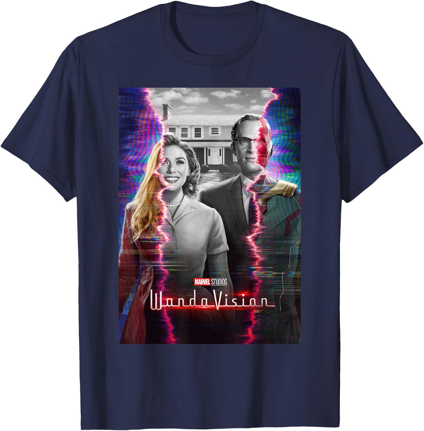 Marvel WandaVision Scarlett with & Vision Glitch Poster T-Shirt - T-Shirt | Navy