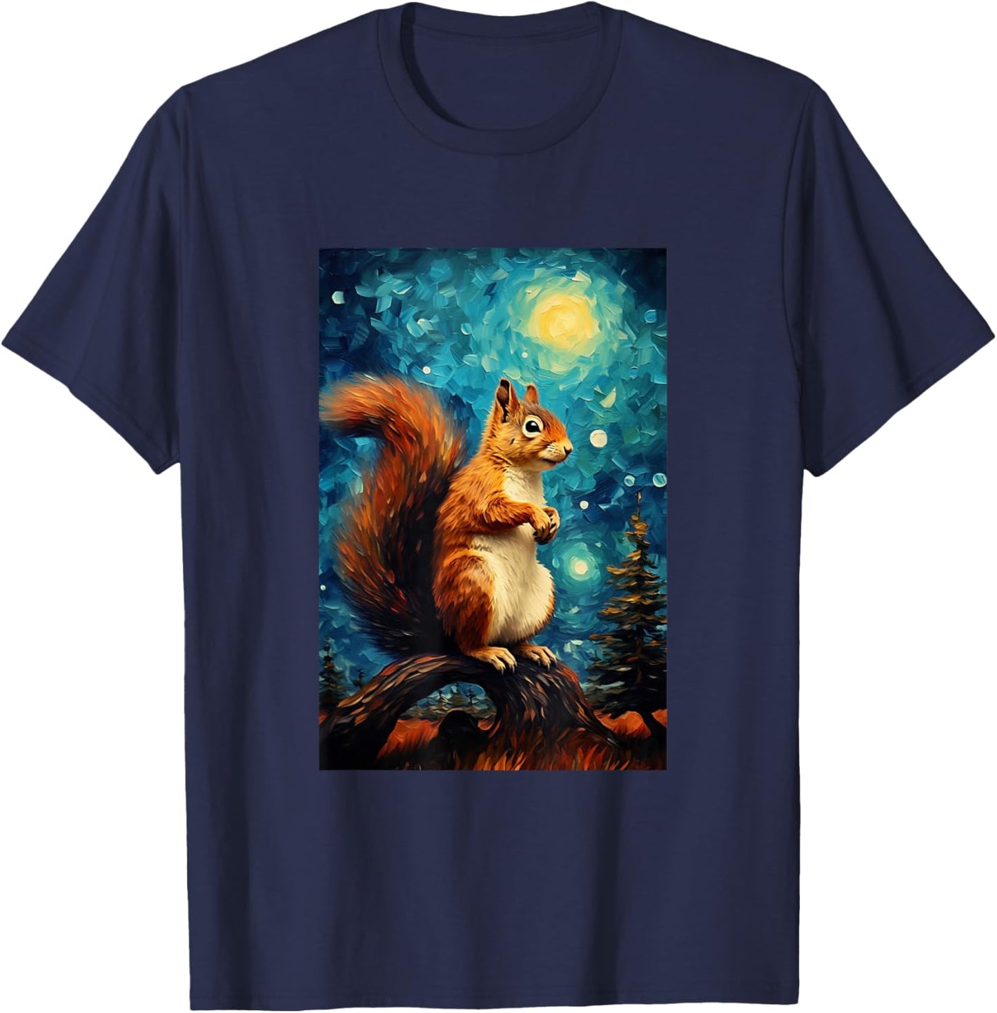 Cute Squirrel - Van Gogh Style - Starry Night T-Shirt - T-Shirt | Navy
