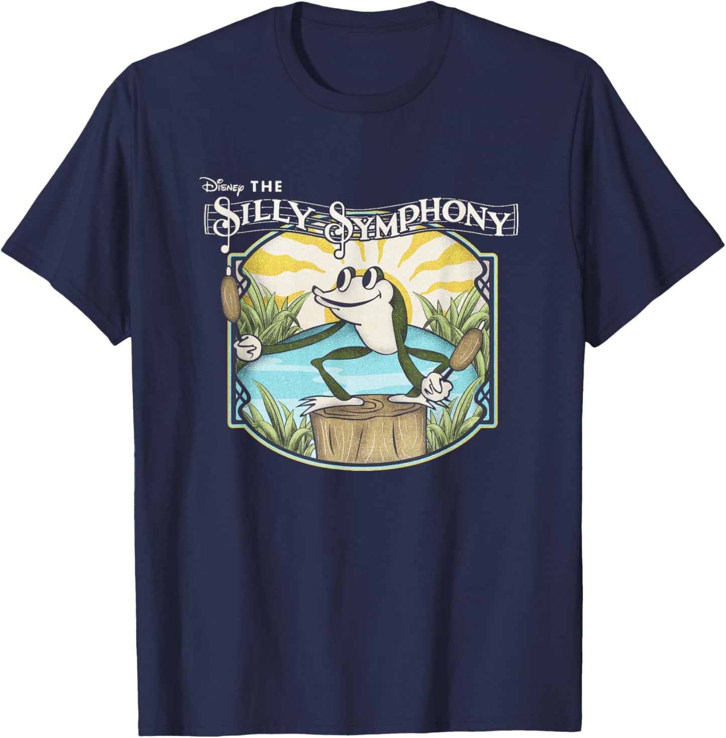 Disney Silly Symphonies Spring Frog Pond Vintage Chest Logo T-Shirt - T-Shirt | Navy