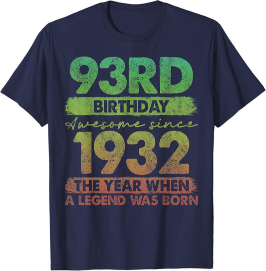 93 Year Old Gifts Vintage 1932 Limited Edition 93rd Birthday T-Shirt - T-Shirt | Navy