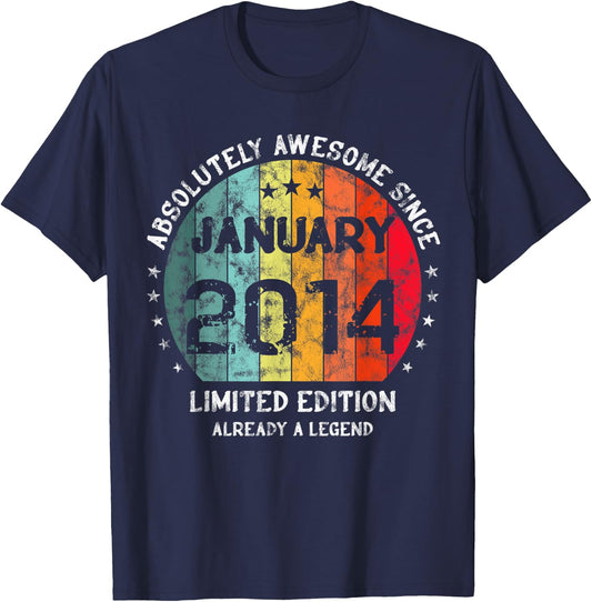 Absolutely Awesome Since January 2014 Boy Girl Birthday T-Shirt - T-Shirt | Navy