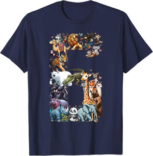 6. Geburtstag 6 Jahre alt Zoo Tiere Wildlife Safari Dschungel T-Shirt - T-Shirt | Navy