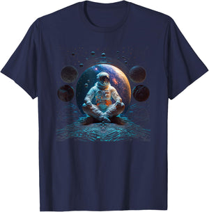 Meditating Astronaut Planets Meditation Astral Travel T-Shirt - T-Shirt | Navy