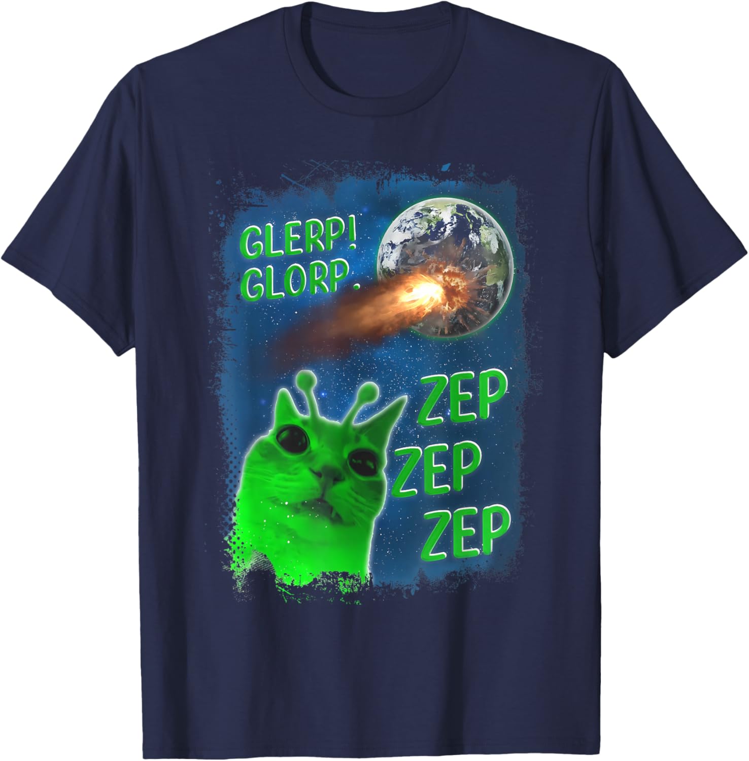 Glerp Glorp Funny Alien Cat Dank Meme Brainrot T-Shirt - T-Shirt | Navy