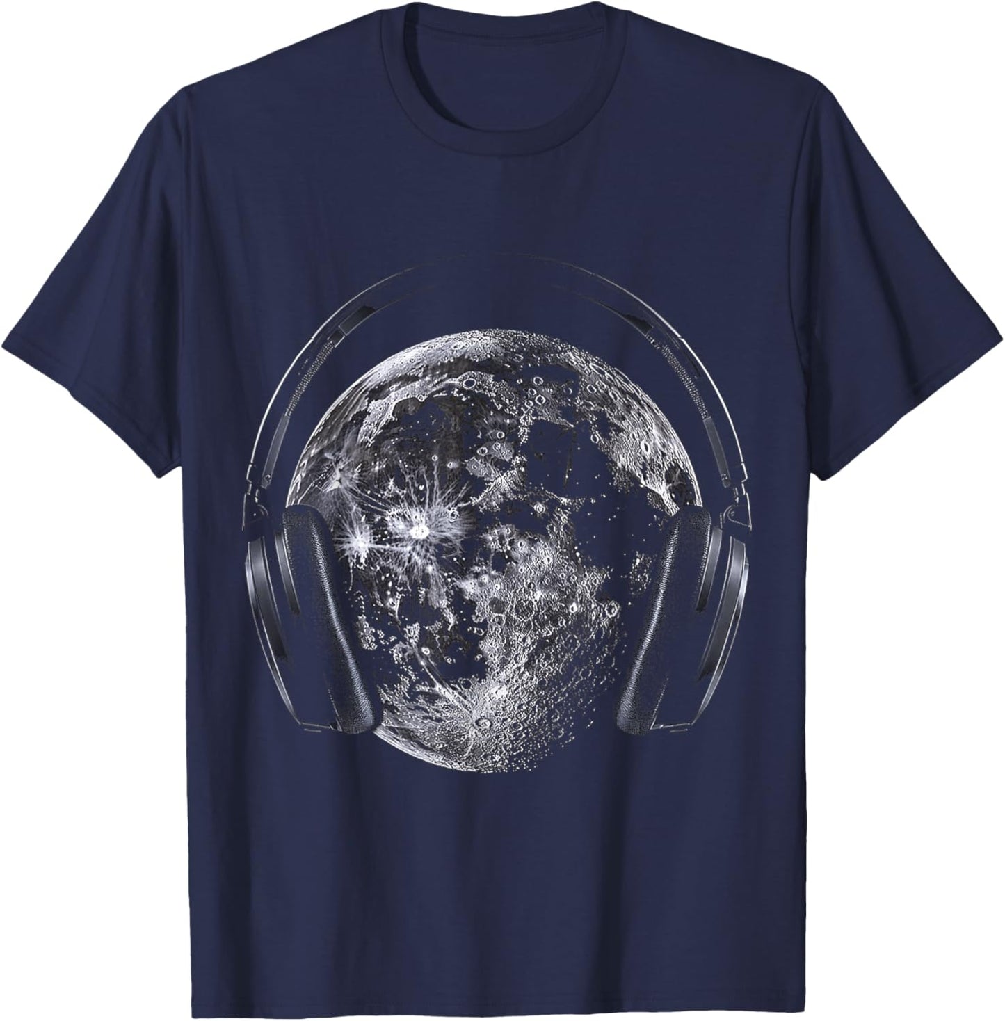 Moon Music Headphone Motif Art Moon T-Shirt - T-Shirt | Navy