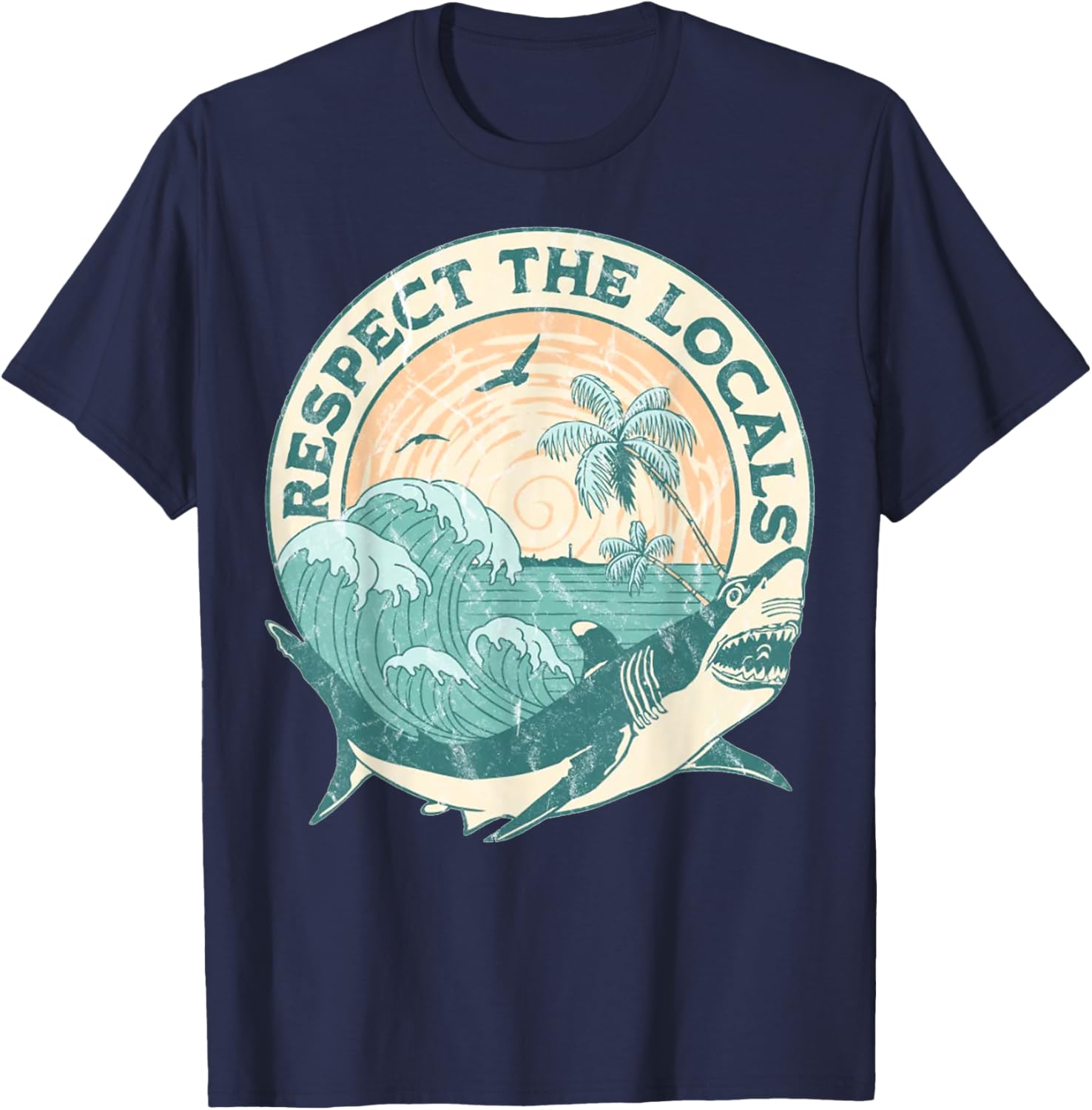 Respect The Locals Shark Scuba Safe Sharks Wave Sufing Beach T-Shirt - T-Shirt | Navy