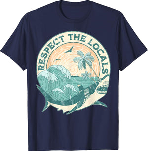 Respect The Locals Shark Scuba Safe Sharks Wave Sufing Beach T-Shirt - T-Shirt | Navy