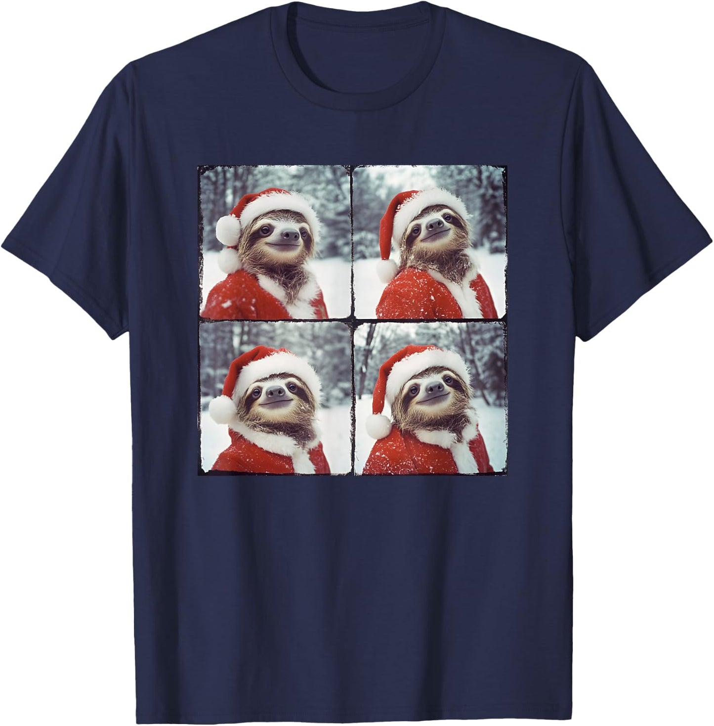 Sloth Santa Hat Funny Sloth Christmas T-Shirt - T-Shirt | Navy