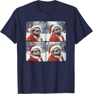 Sloth Santa Hat Funny Sloth Christmas T-Shirt - T-Shirt | Navy