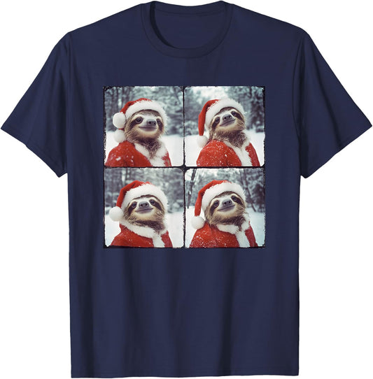 Sloth Santa Hat Funny Sloth Christmas T-Shirt - T-Shirt | Navy