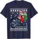 Santa Claus With Motorcycle Xmas Tree Ugly Christmas Sweater T-Shirt - T-Shirt | Navy