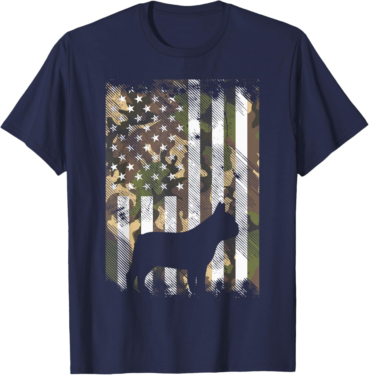 Camo US Flag French Bulldog Frenchie Patriot Dog Lover Gift T-Shirt - T-Shirt | Navy