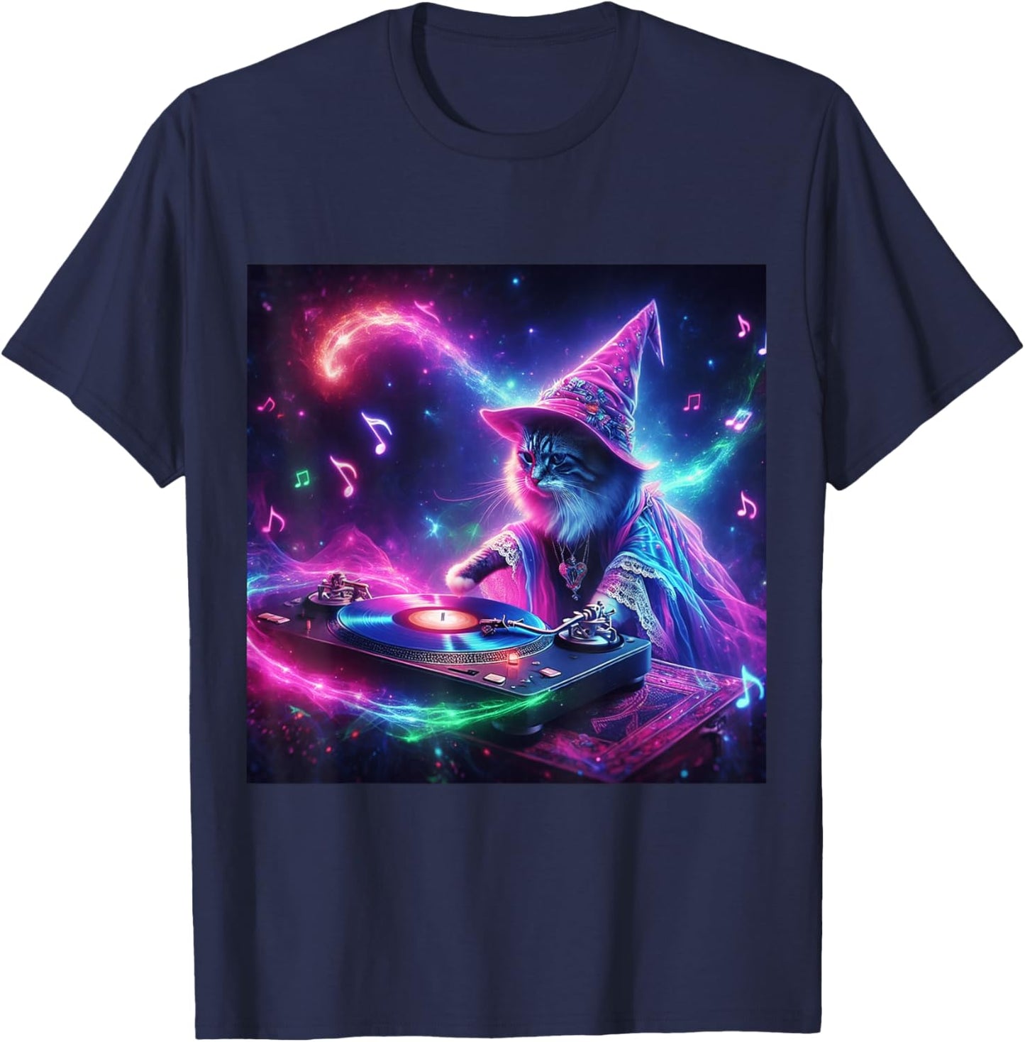 PLUR DJ Vibes Trippy Cat Festival EDM Rave Essential Novelty T-Shirt - T-Shirt | Navy