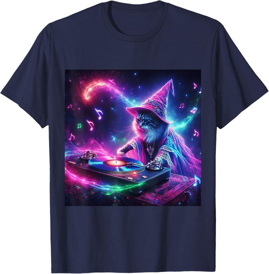 PLUR DJ Vibes Trippy Cat Festival EDM Rave Essential Novelty T-Shirt - T-Shirt | Navy