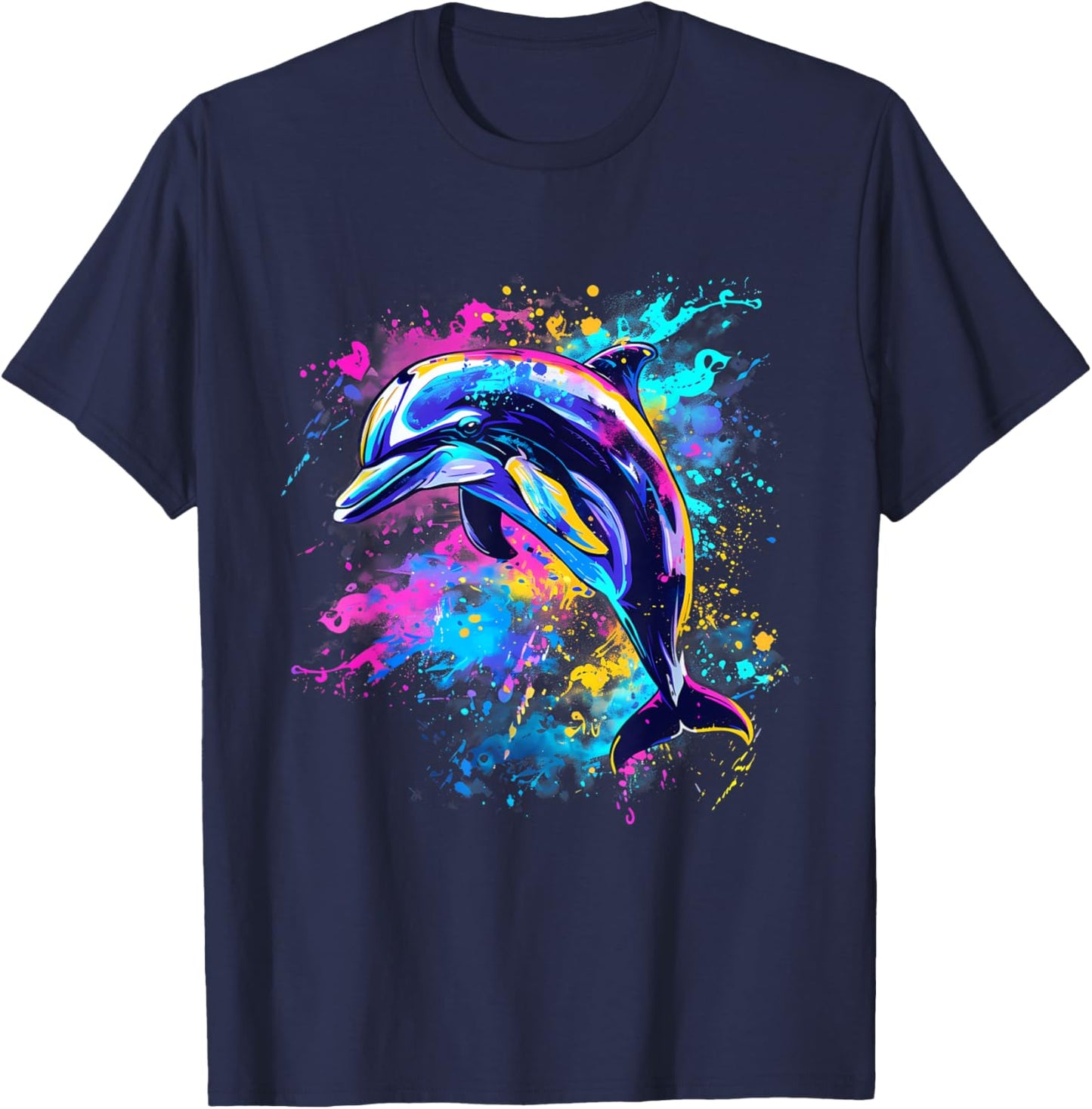 Dolphin Watercolor Motif Sea Ocean Animal Dolphin Lover T-Shirt - T-Shirt | Navy