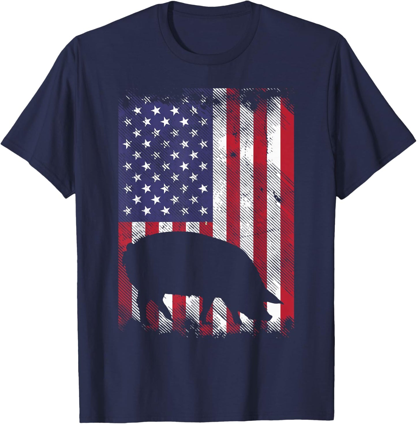 American Flag Pig Vintage Farm Animal Patriotic Farmer Gift Small T-Shirt - T-Shirt | Navy