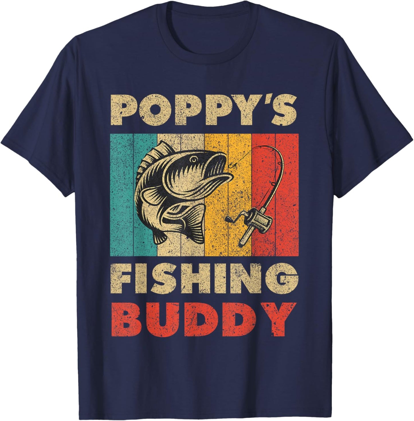 Funny Fishing Poppy's Fishing Buddy Vintage Fishing T-Shirt - T-Shirt | Navy